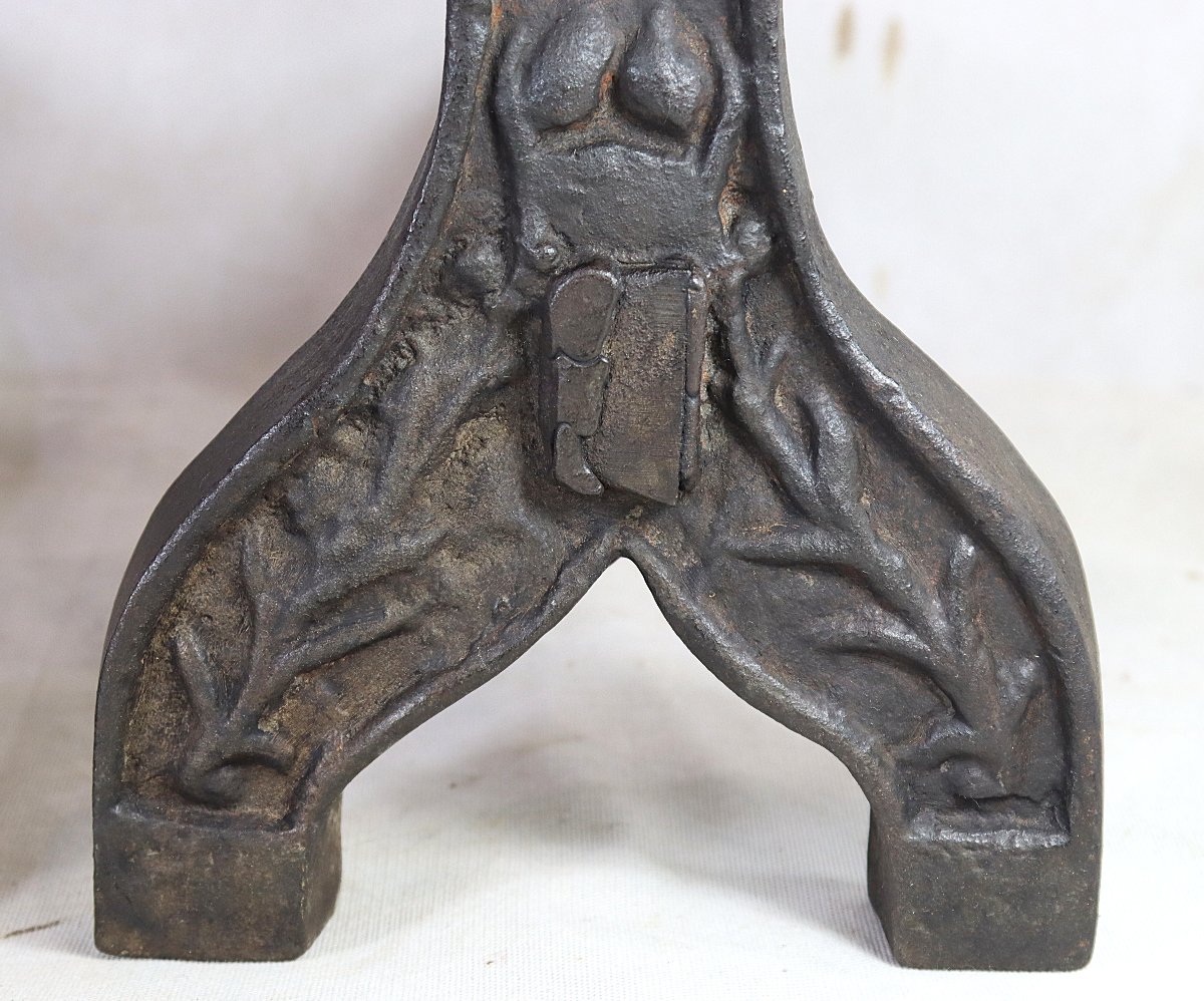 Pair Of Cast Iron Andirons, High Period, 15th Century-photo-3