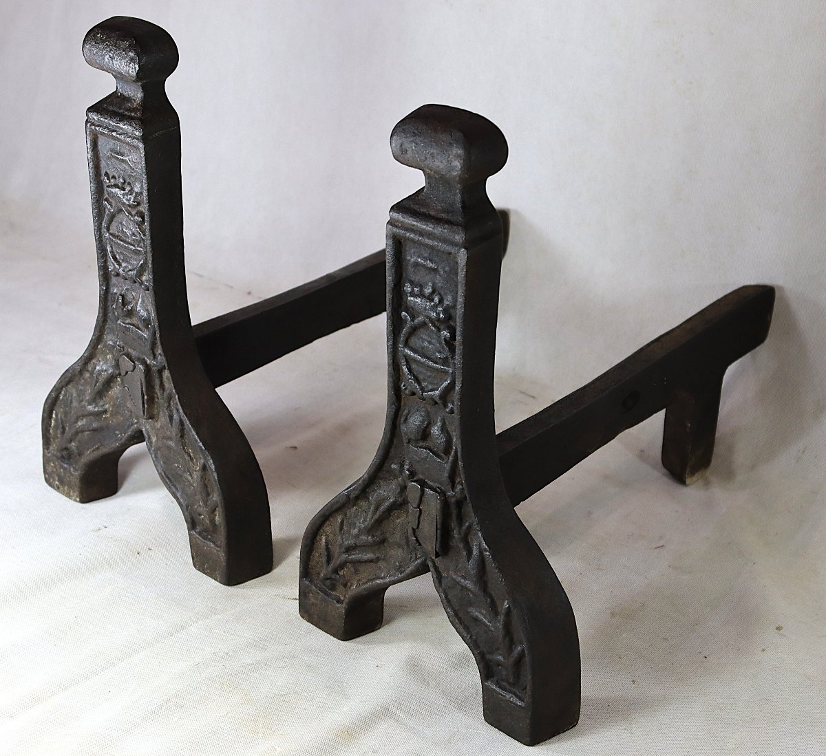 Pair Of Cast Iron Andirons, High Period, 15th Century-photo-4