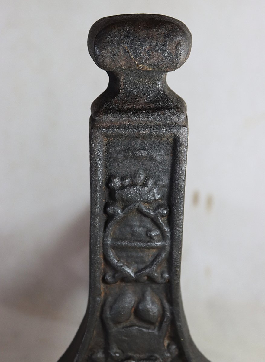 Pair Of Cast Iron Andirons, High Period, 15th Century-photo-1