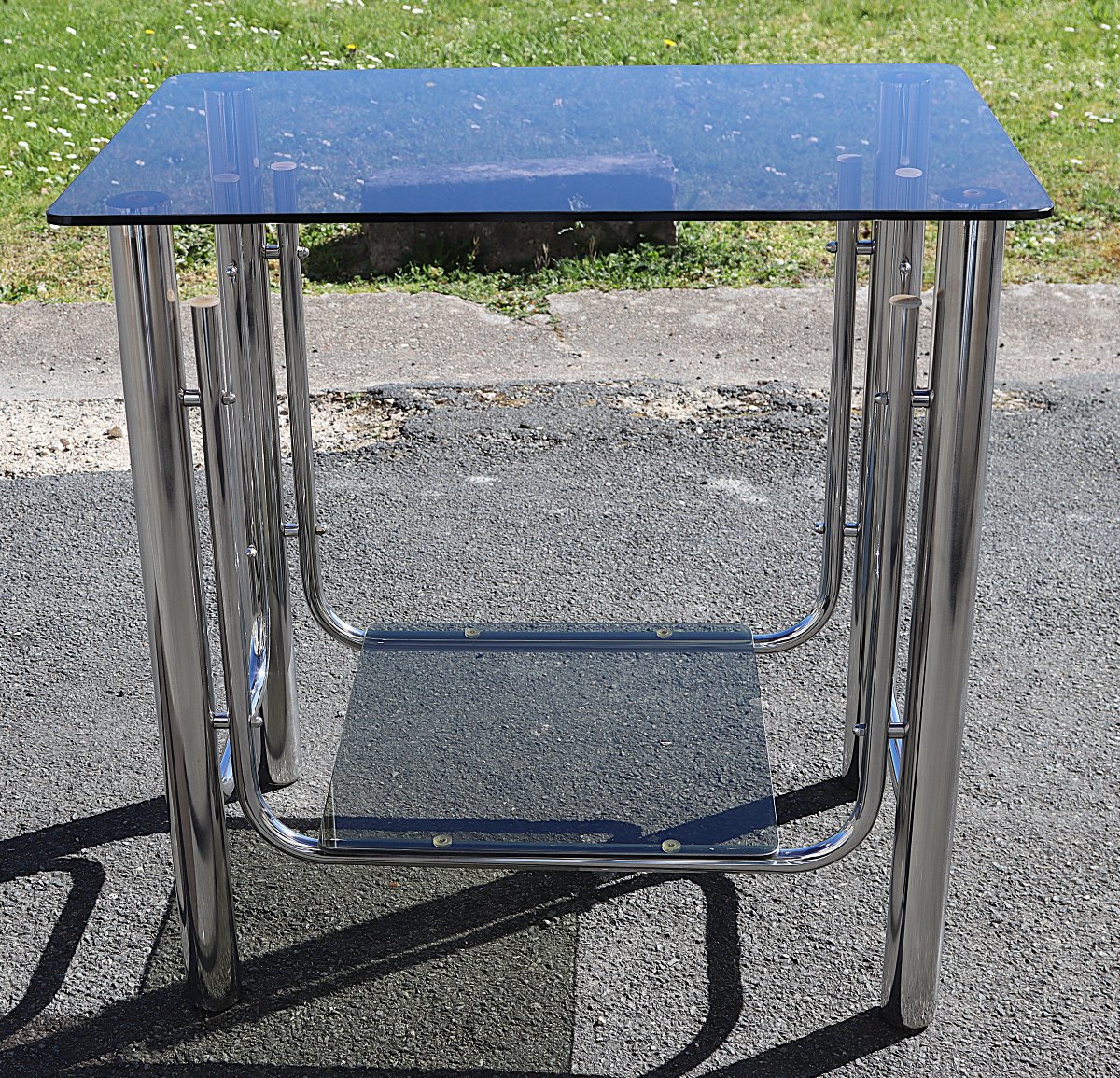 Italie 1970, Table SPACE AGE chrome et verre fumé.-photo-2