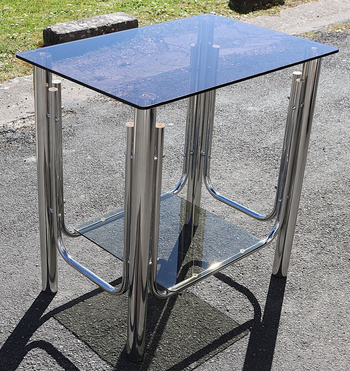 Italie 1970, Table SPACE AGE chrome et verre fumé.-photo-3