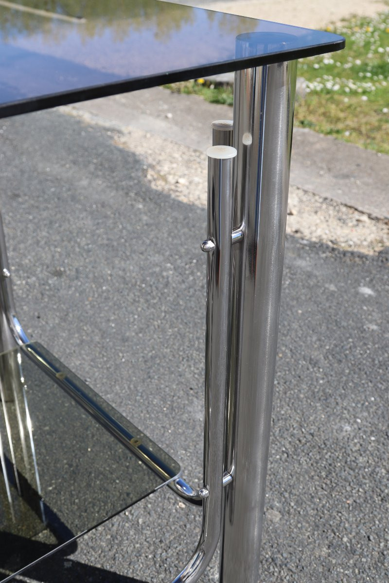 Italie 1970, Table SPACE AGE chrome et verre fumé.-photo-1