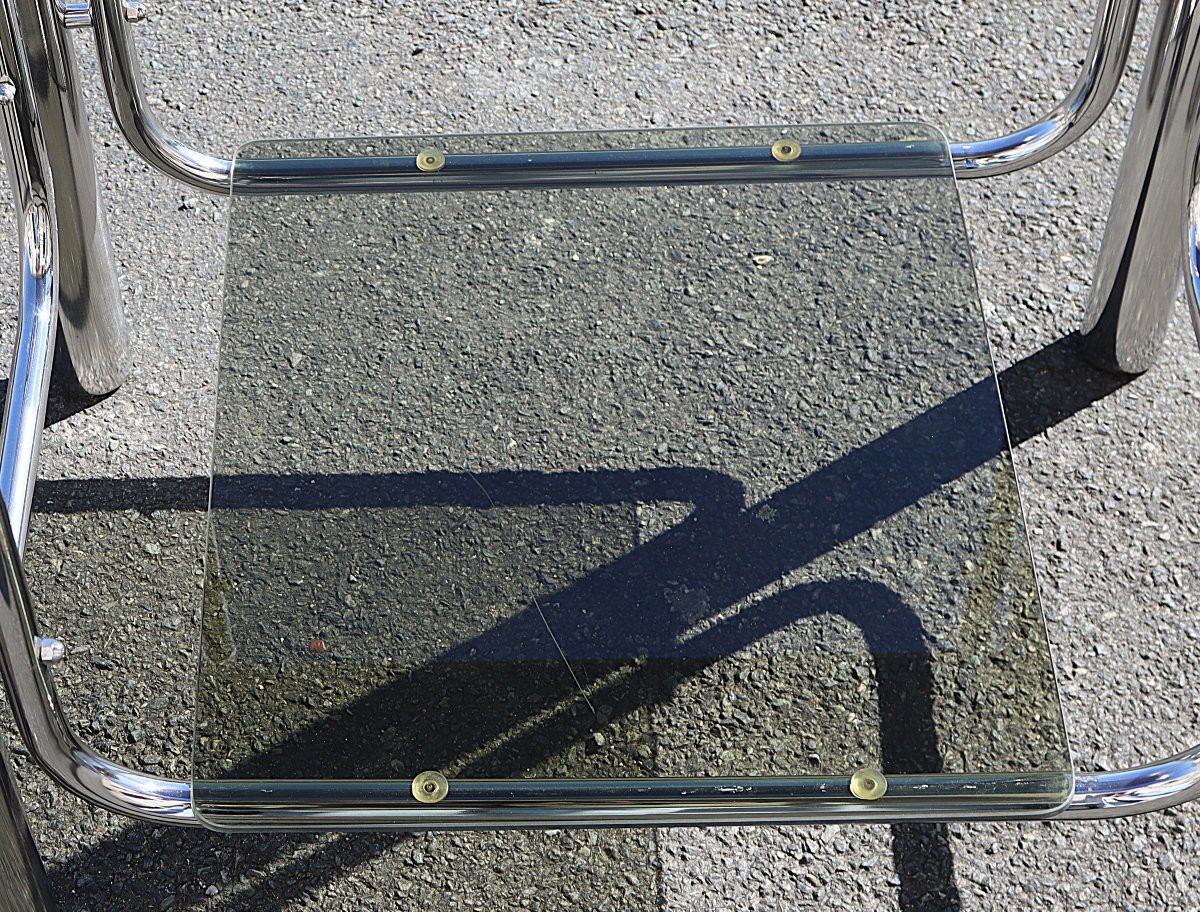 Italie 1970, Table SPACE AGE chrome et verre fumé.-photo-2