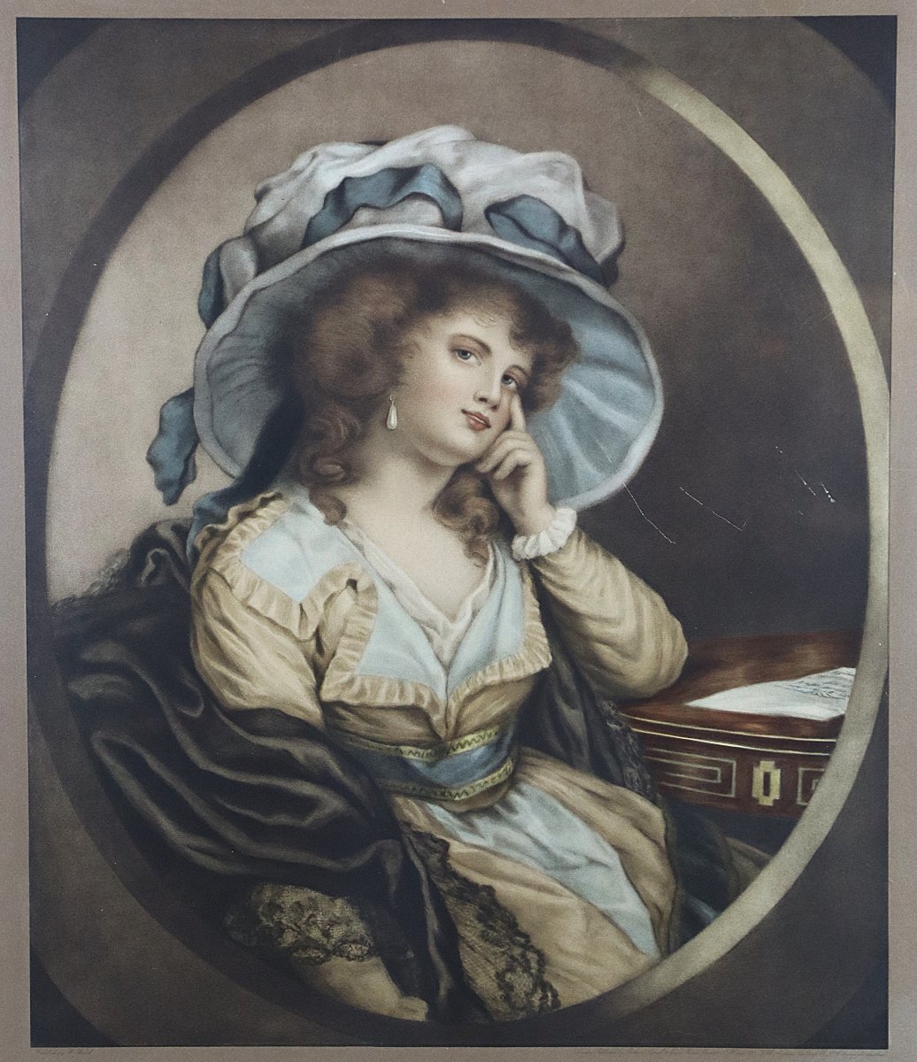 Grande gravure Anglaise représentant " Dorothy Crewe ", XIXe-photo-2