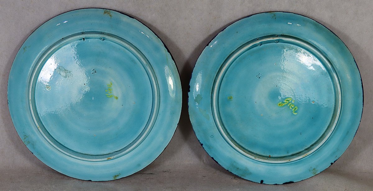 Pair Of Plates In Gien Earthenware, 19th Century-photo-2