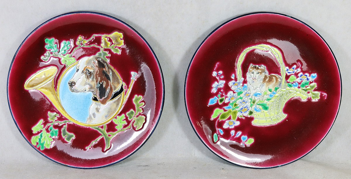 Pair Of Plates In Gien Earthenware, 19th Century
