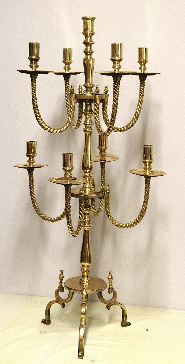 Grand chandelier en bronze, 128 cm, 9 bougies, XXe-photo-2