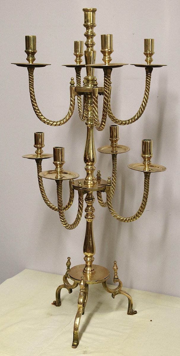 Grand chandelier en bronze, 128 cm, 9 bougies, XXe-photo-3