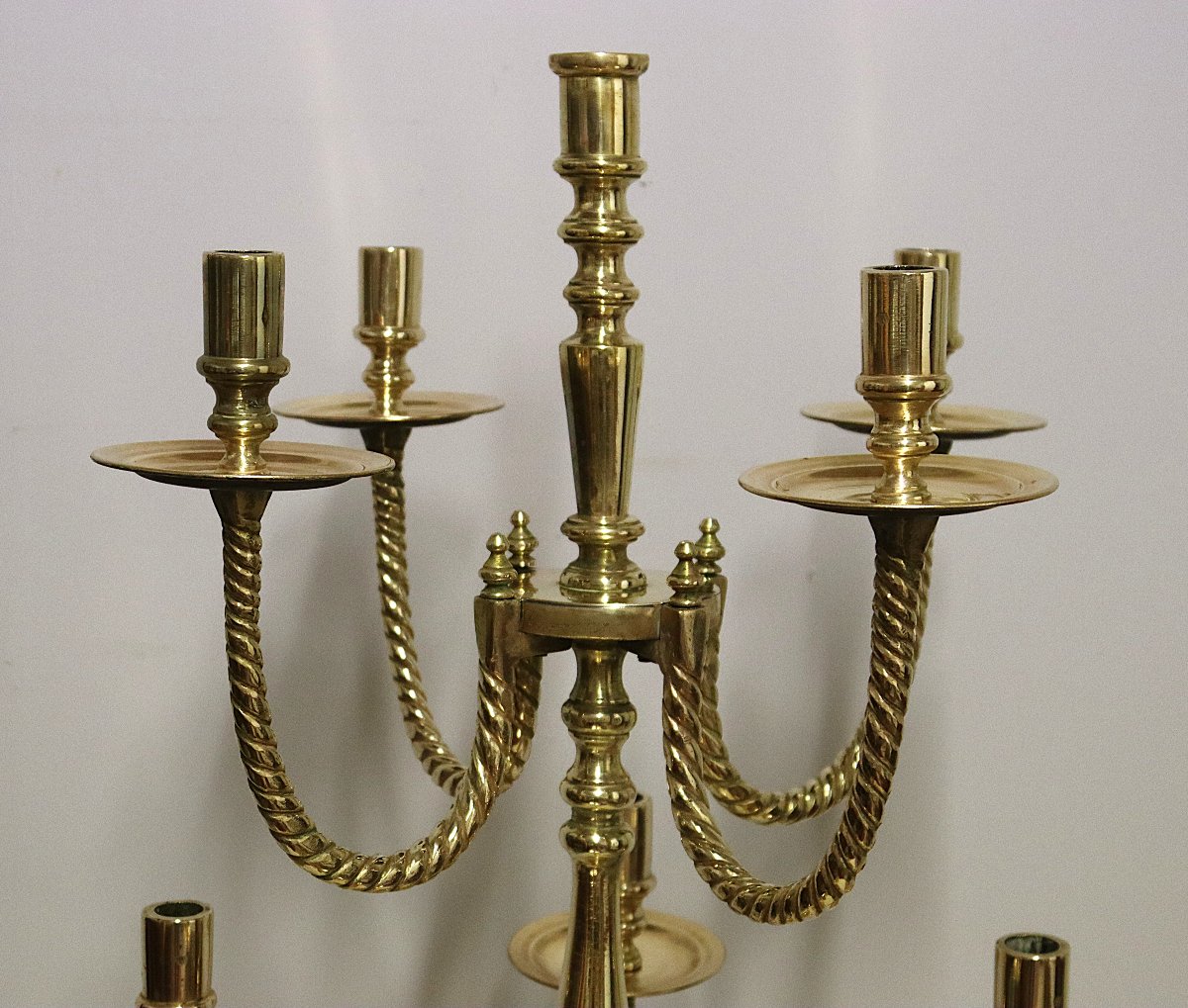 Grand chandelier en bronze, 128 cm, 9 bougies, XXe-photo-4