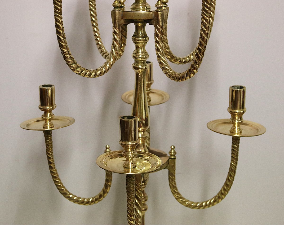 Grand chandelier en bronze, 128 cm, 9 bougies, XXe-photo-1