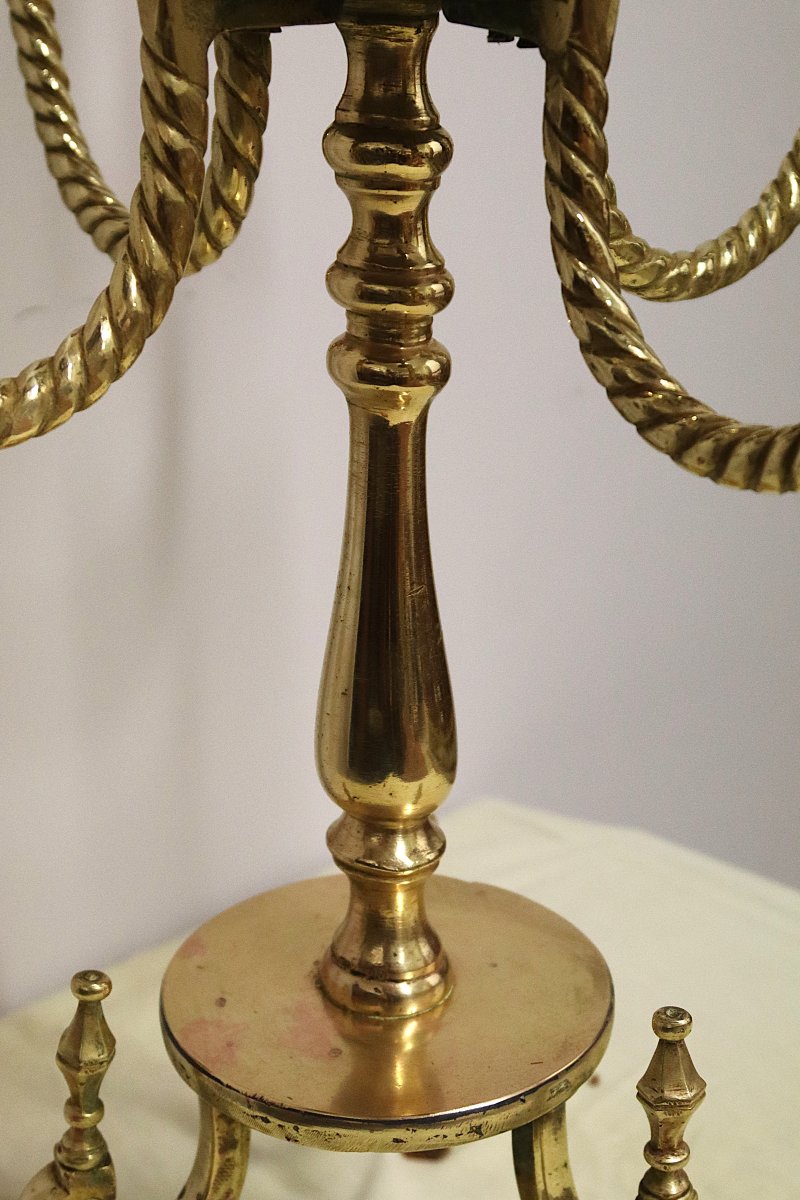 Grand chandelier en bronze, 128 cm, 9 bougies, XXe-photo-4