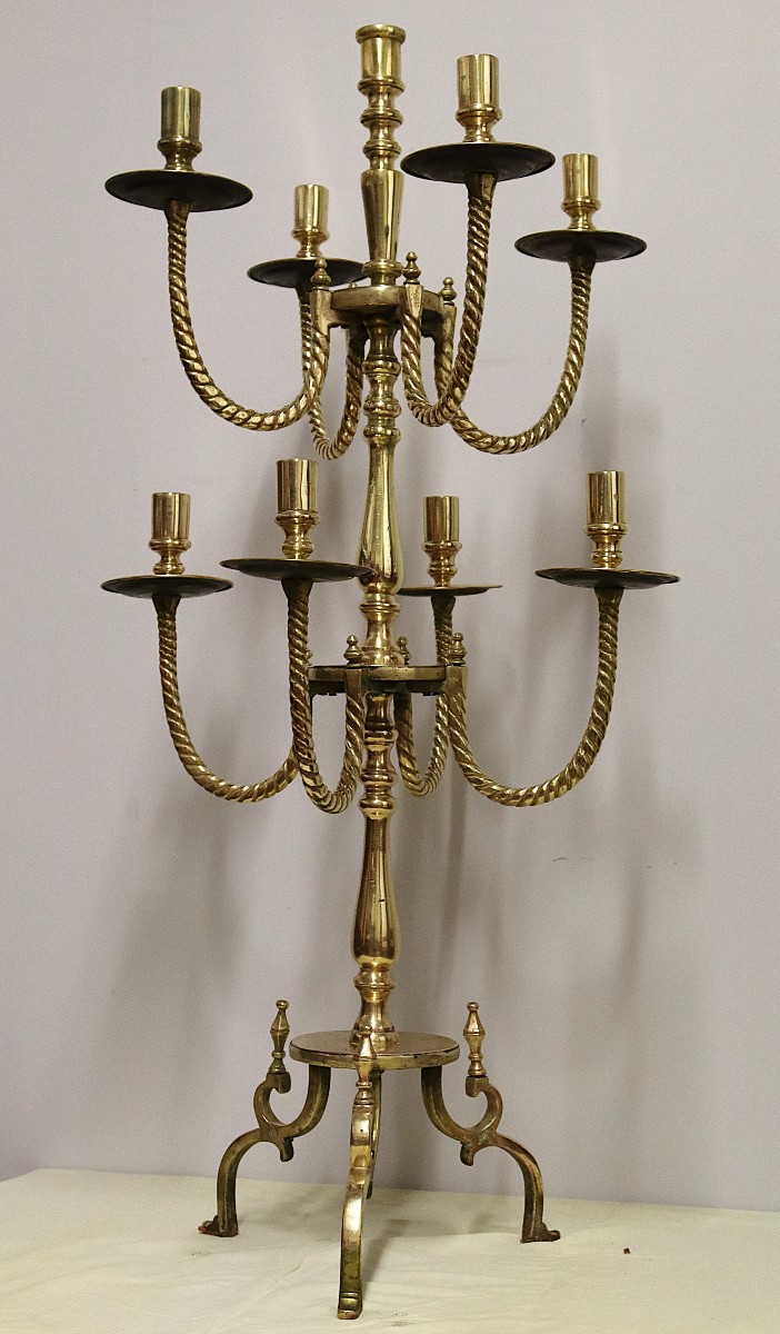 Grand chandelier en bronze, 128 cm, 9 bougies, XXe