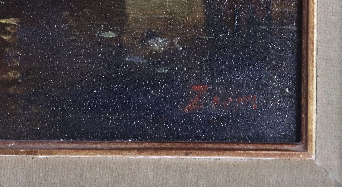 Suiveur de Felix ZIEM (1821-1911), Tableau HSP "L'arrivée en voilier devant Venise", XXe-photo-4
