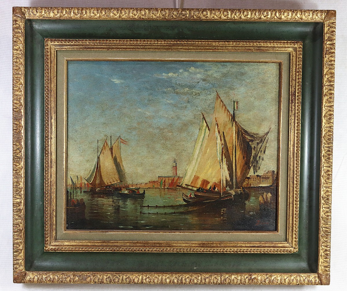 Suiveur de Felix ZIEM (1821-1911), Tableau HSP "L'arrivée en voilier devant Venise", XXe