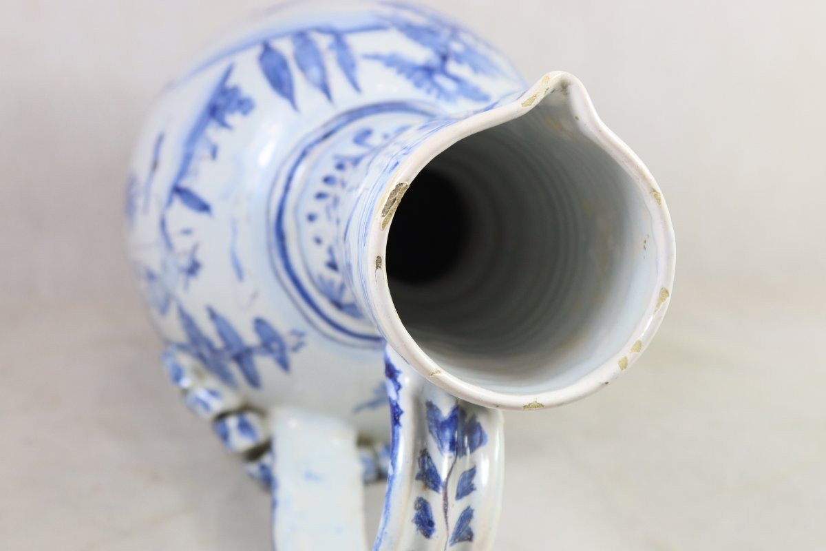 Nevers 18th Century, Large Earthenware Pitcher With Hunting Design.-photo-1