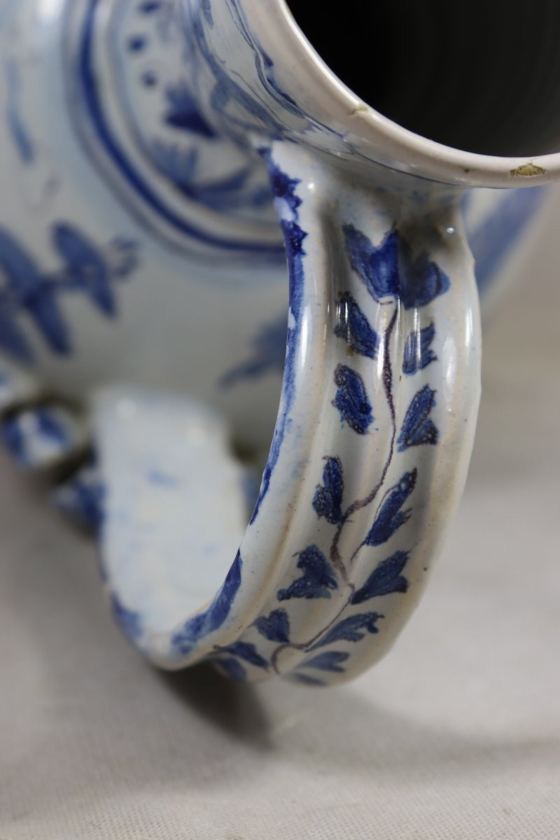 Nevers 18th Century, Large Earthenware Pitcher With Hunting Design.-photo-2