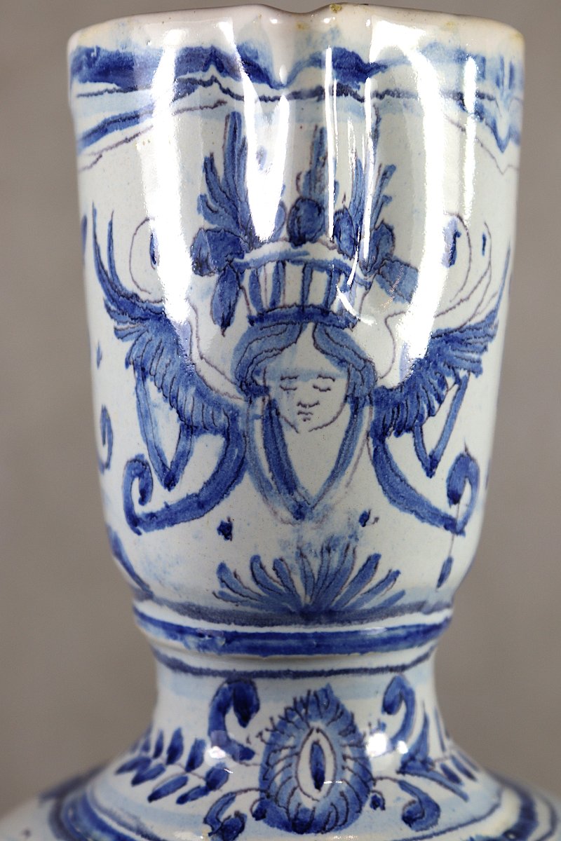 Nevers 18th Century, Large Earthenware Pitcher With Hunting Design.-photo-6