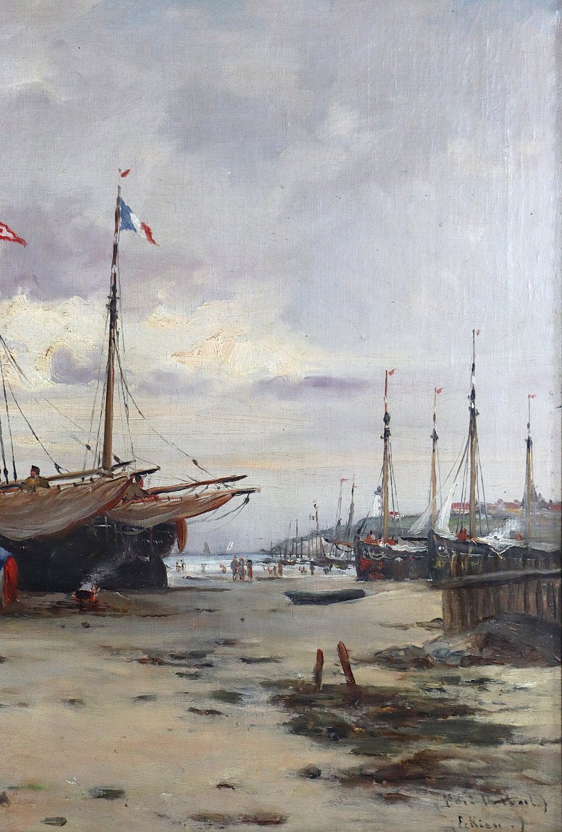 Tableau HST " Plage d'Equihen ", signé, XIXe-photo-4