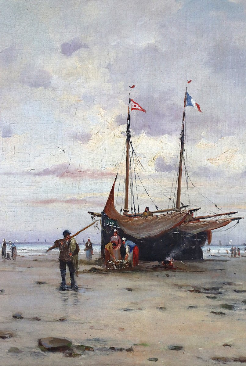 Tableau HST " Plage d'Equihen ", signé, XIXe-photo-1