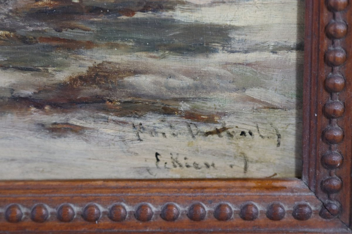 Tableau HST " Plage d'Equihen ", signé, XIXe-photo-3