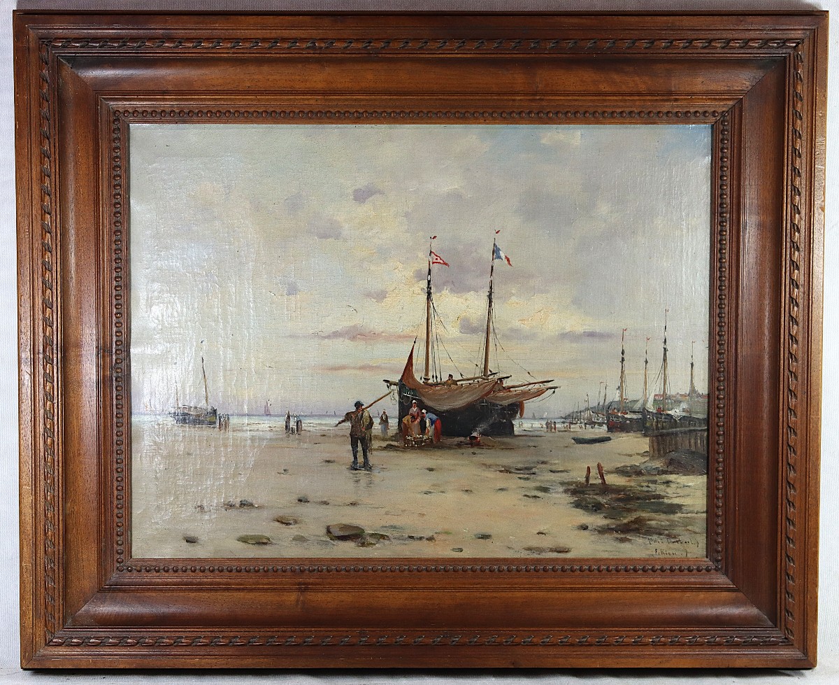 Tableau HST " Plage d'Equihen ", signé, XIXe