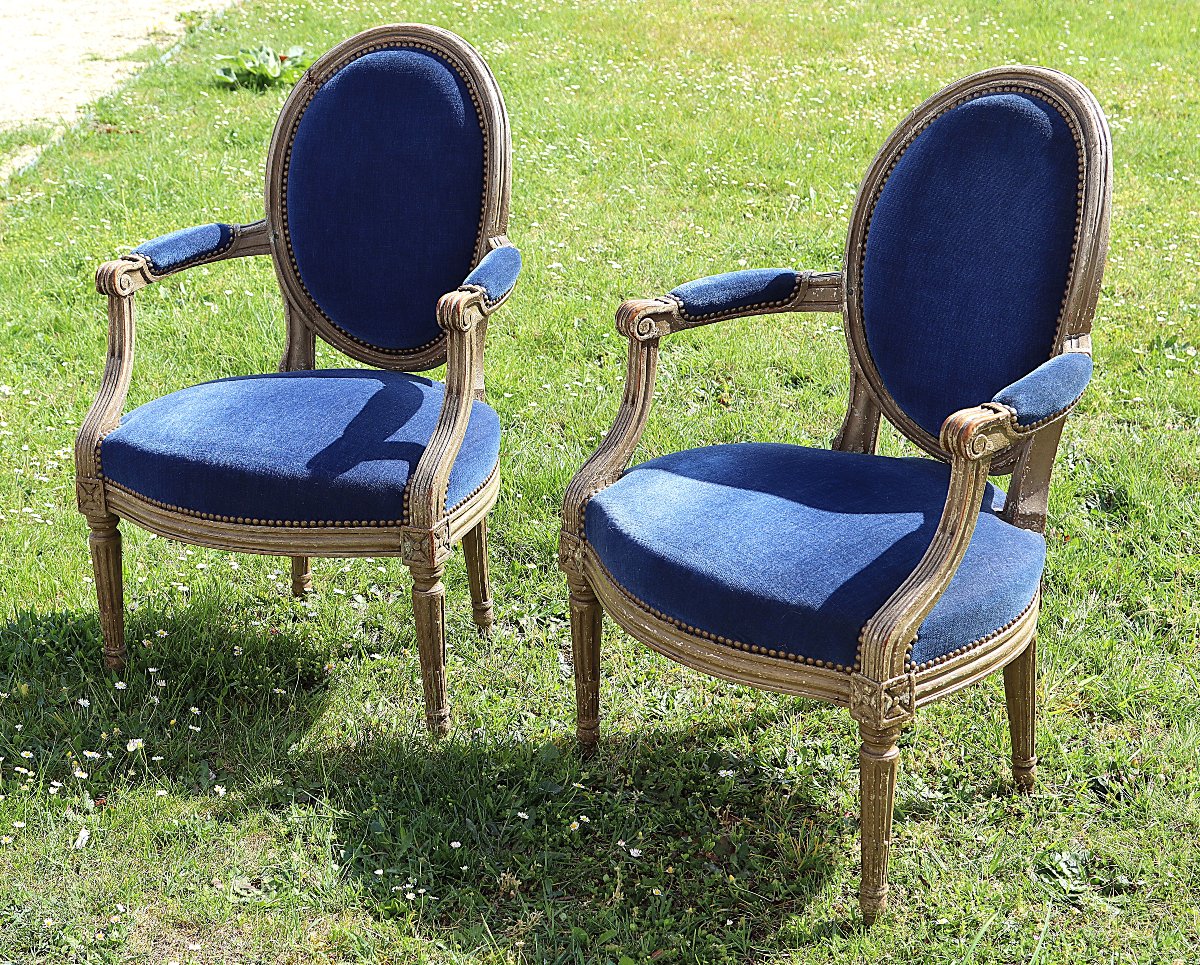 Charles-François Evrard (reçu maître en 1752 ) Paire de fauteuils Louis XVI, XVIIIe-photo-2