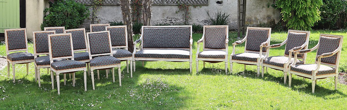 Living Room Set, L XVI Style, 13 Pieces, 19th Century-photo-2