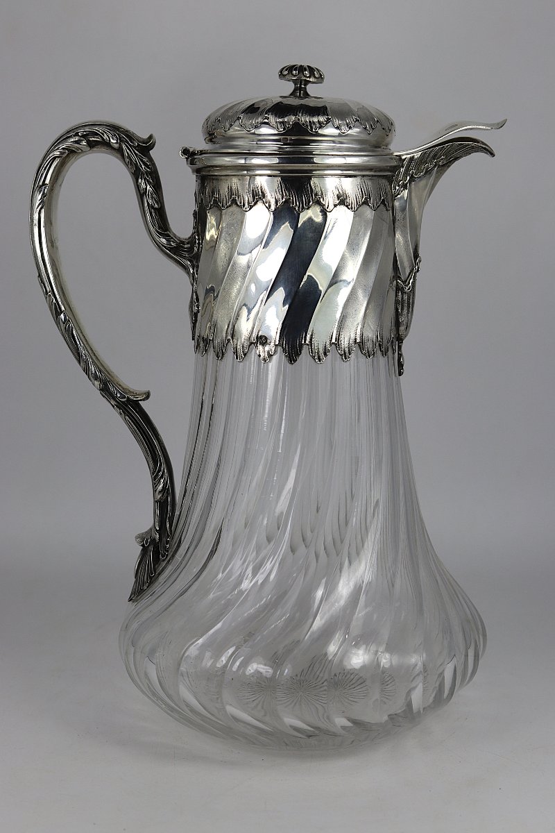 Carafe en cristal et Argent 1er titre, 950mm, XIXe-photo-3