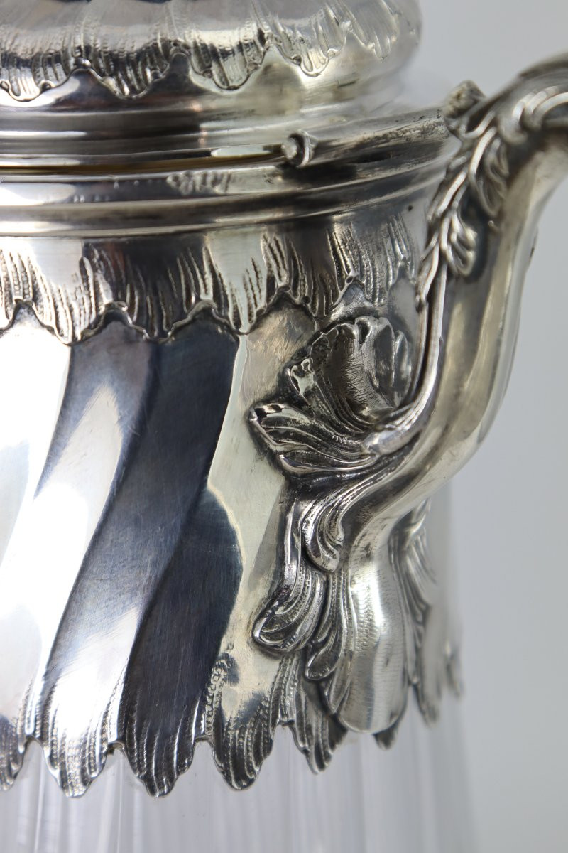 Carafe en cristal et Argent 1er titre, 950mm, XIXe-photo-3