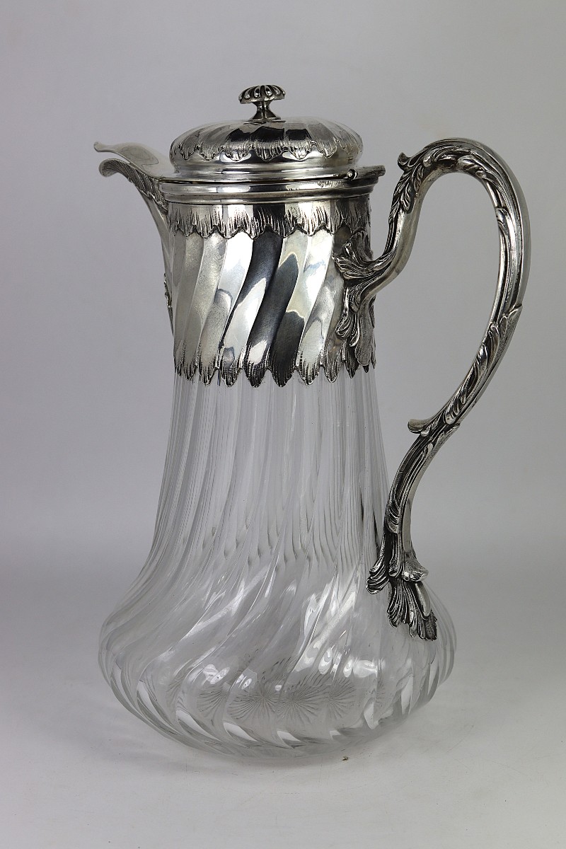 Carafe en cristal et Argent 1er titre, 950mm, XIXe