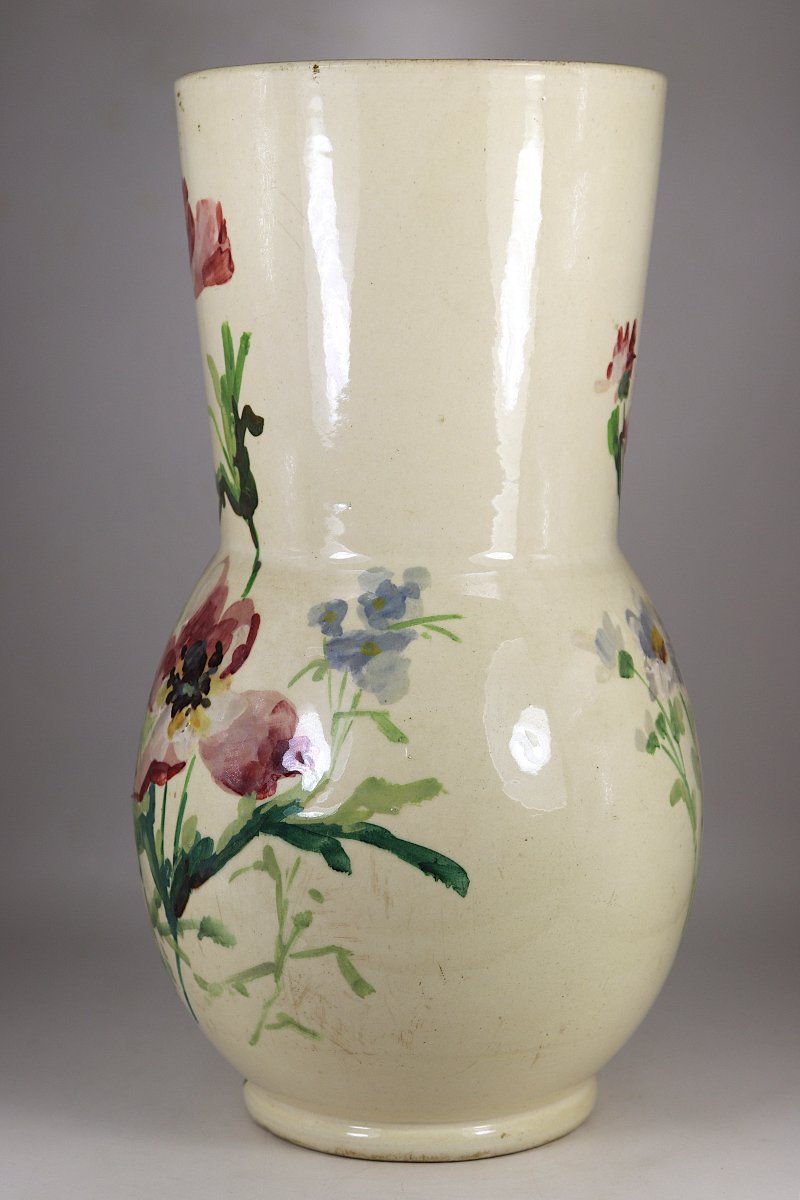 Montigny-sur-loing, Vase Decorated With Flowers, Signed, Late 19th Century-photo-2