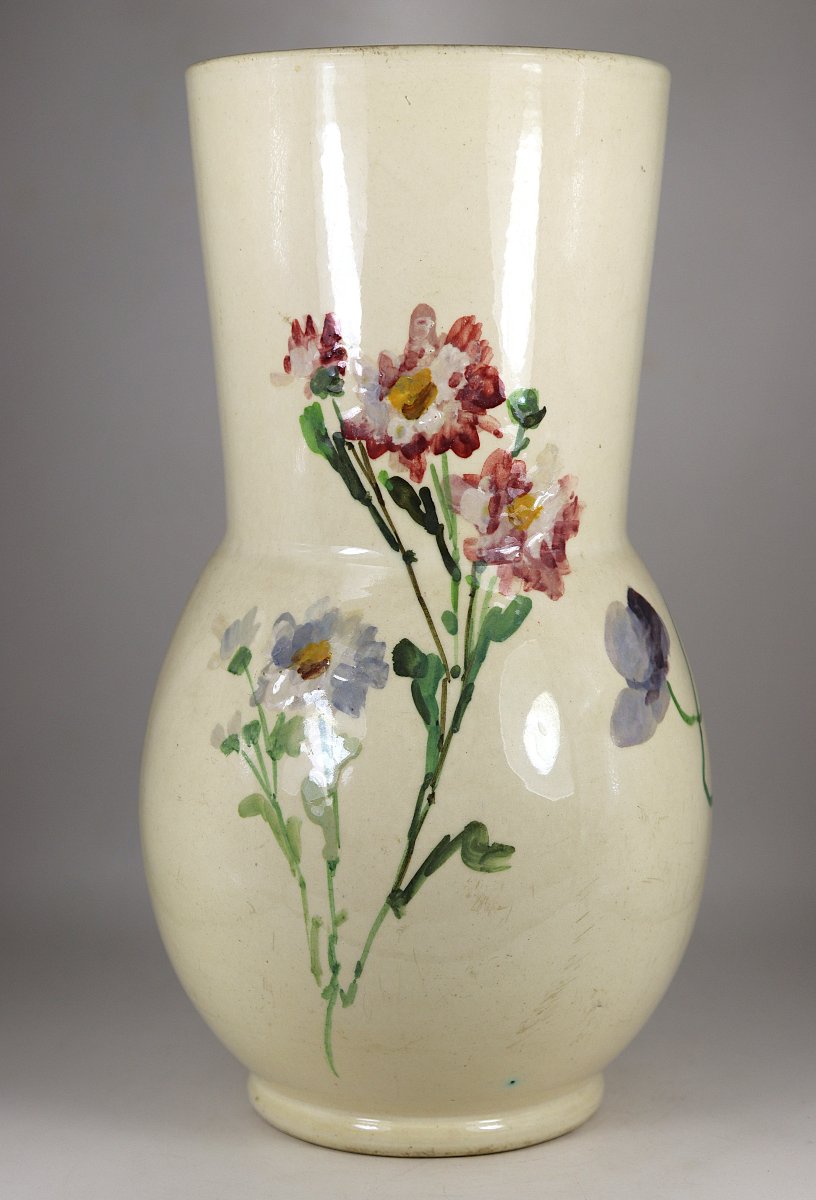 Montigny-sur-loing, Vase Decorated With Flowers, Signed, Late 19th Century-photo-3