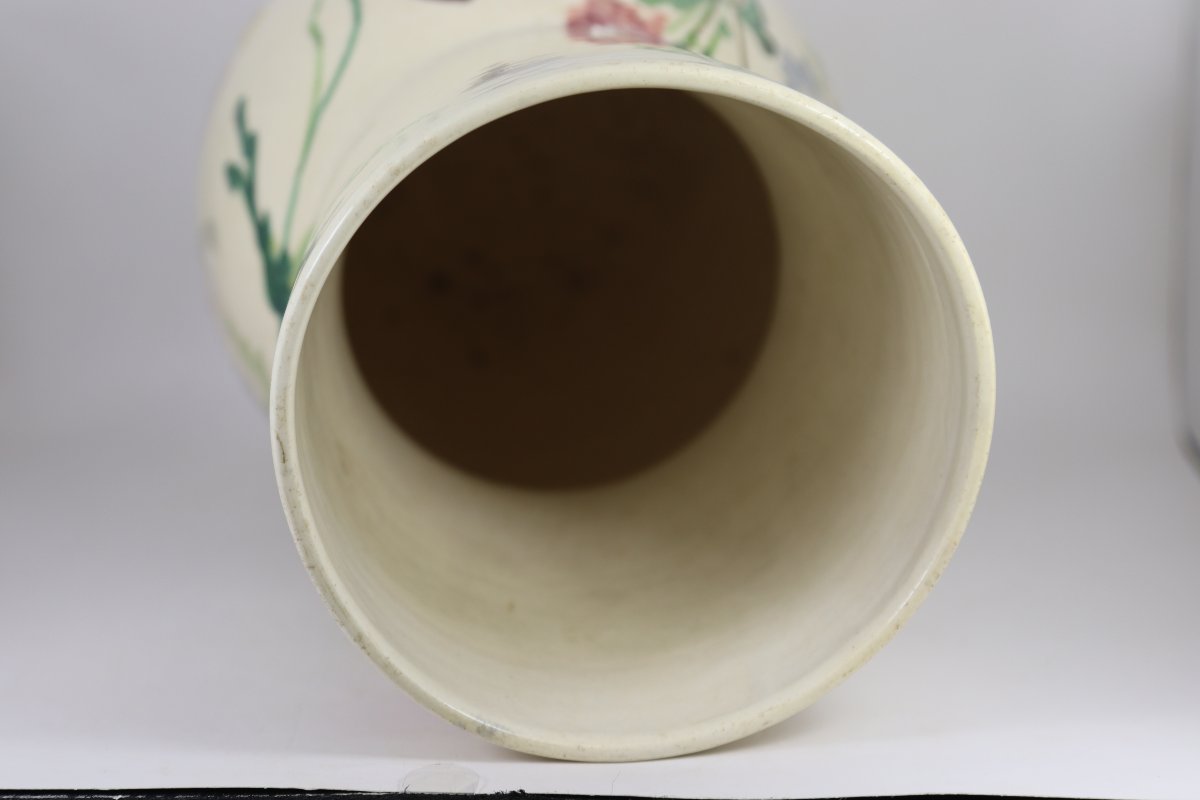 Montigny-sur-loing, Vase Decorated With Flowers, Signed, Late 19th Century-photo-2