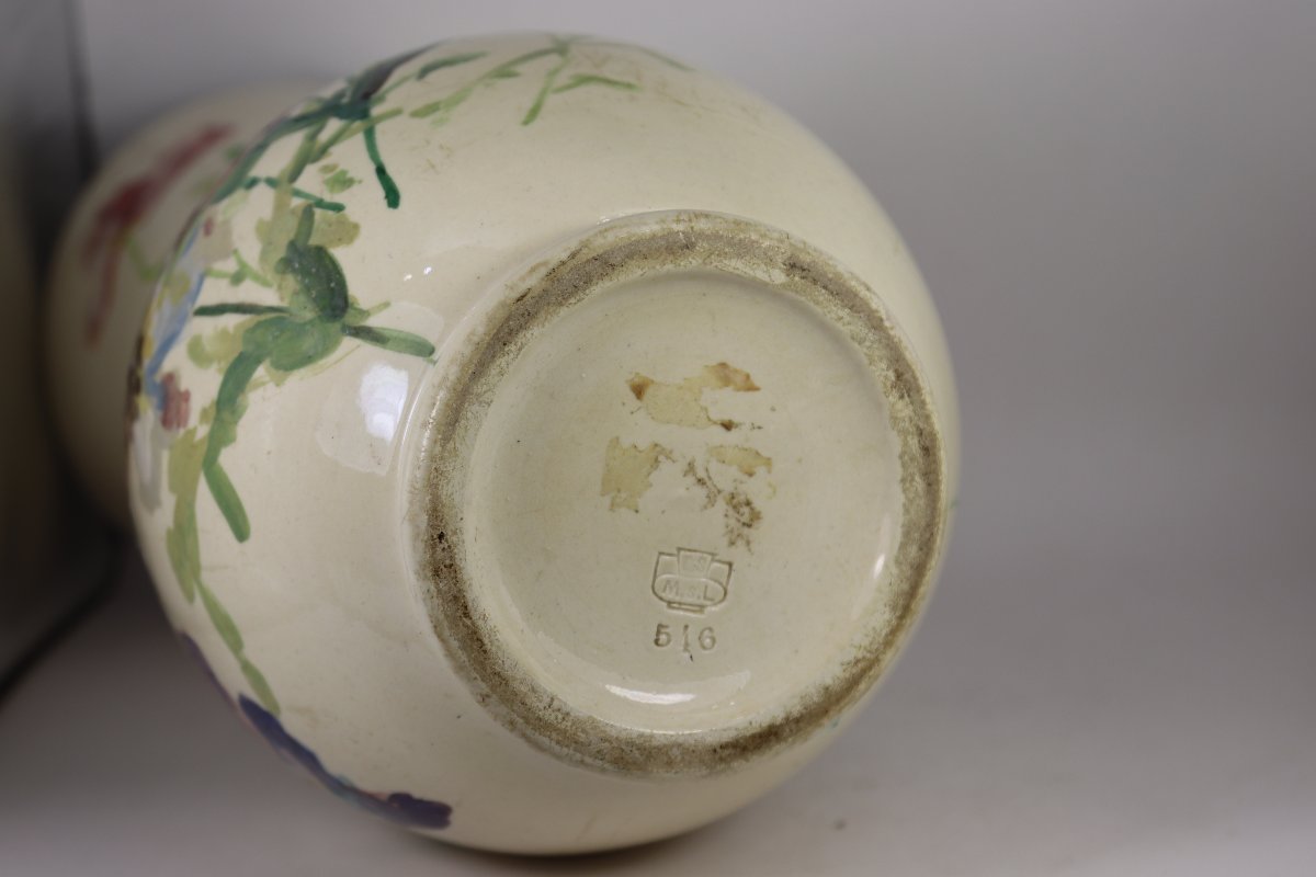 Montigny-sur-loing, Vase Decorated With Flowers, Signed, Late 19th Century-photo-3