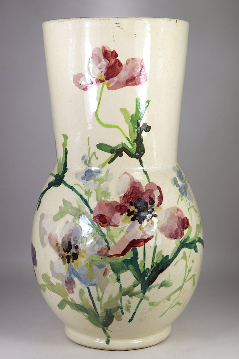 Montigny-sur-loing, Vase Decorated With Flowers, Signed, Late 19th Century