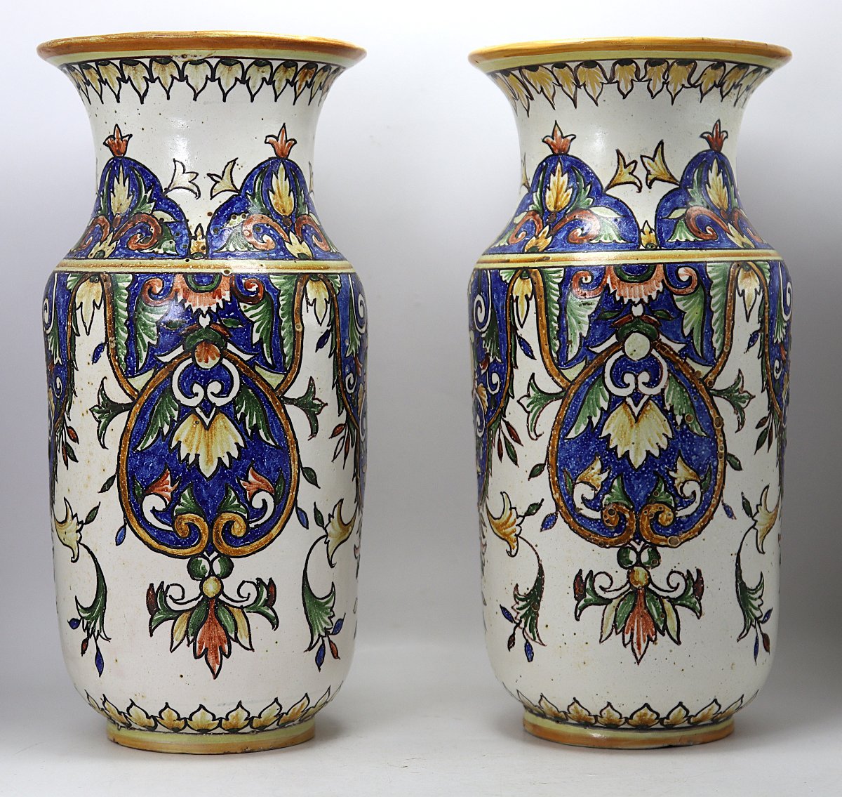 Nevers. Chalandre And Zeitfogel, Pair Of Earthenware Vases, 19th Century-photo-2