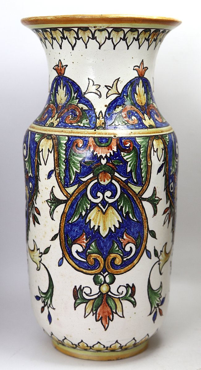 Nevers. Chalandre And Zeitfogel, Pair Of Earthenware Vases, 19th Century-photo-3