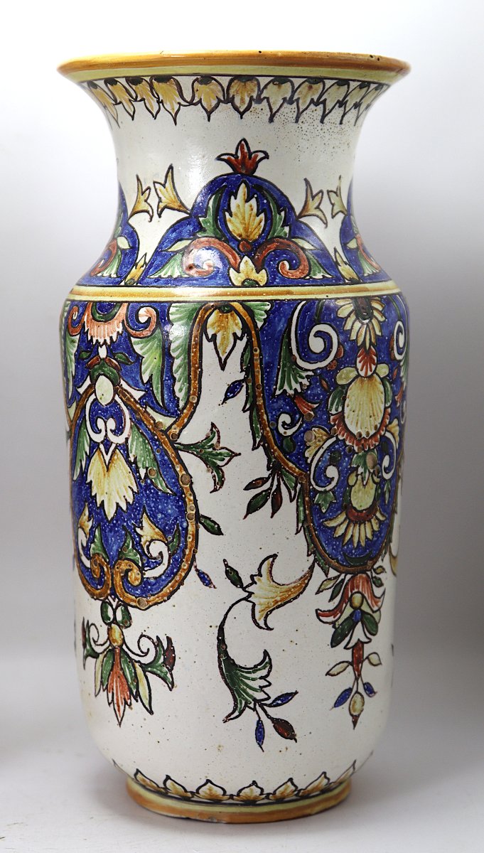 Nevers. Chalandre And Zeitfogel, Pair Of Earthenware Vases, 19th Century-photo-4