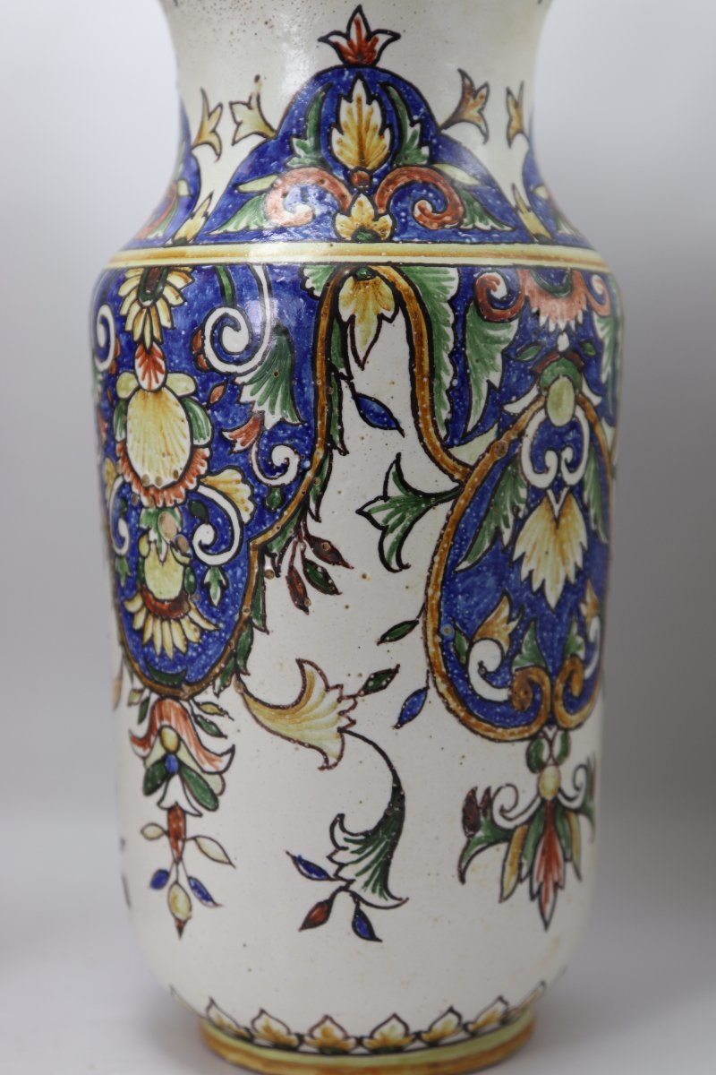 Nevers. Chalandre And Zeitfogel, Pair Of Earthenware Vases, 19th Century-photo-1