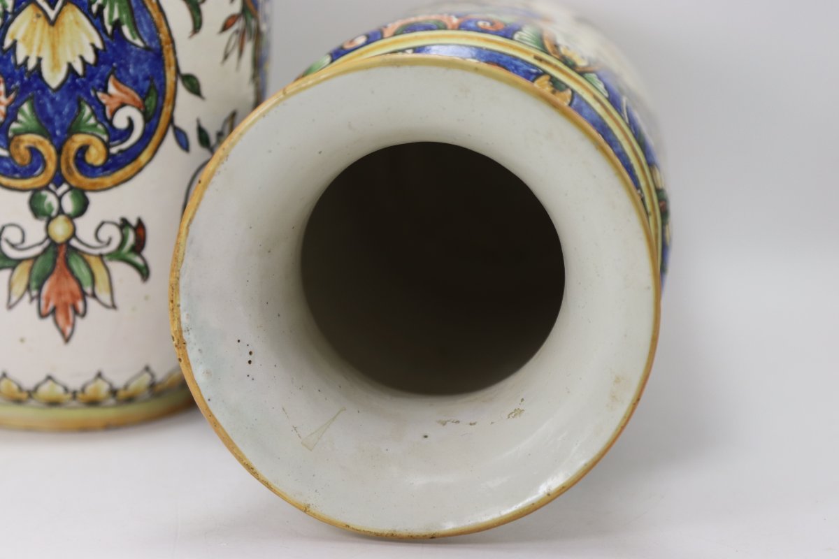 Nevers. Chalandre And Zeitfogel, Pair Of Earthenware Vases, 19th Century-photo-3