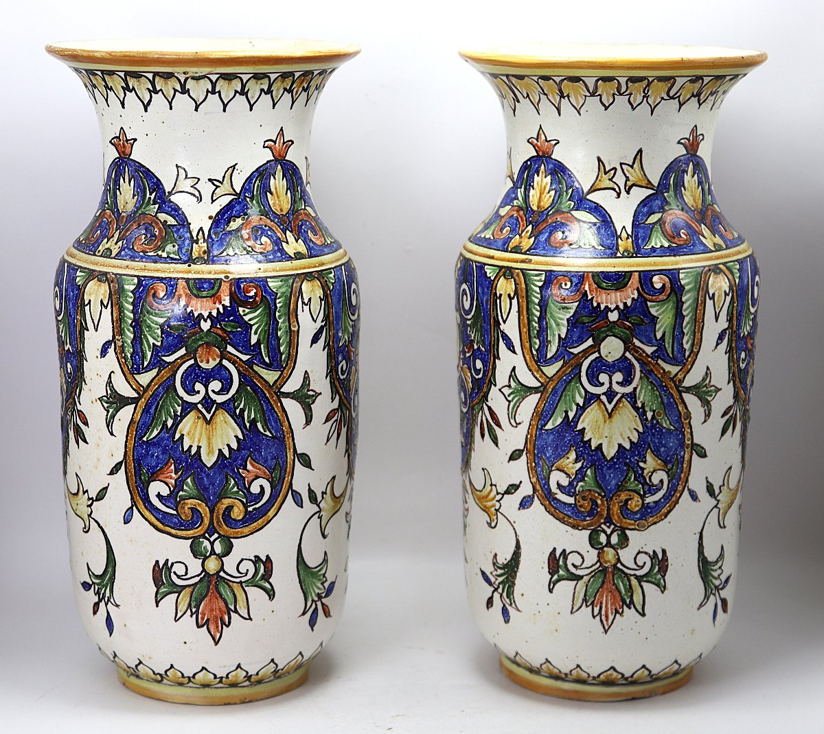 Nevers. Chalandre And Zeitfogel, Pair Of Earthenware Vases, 19th Century