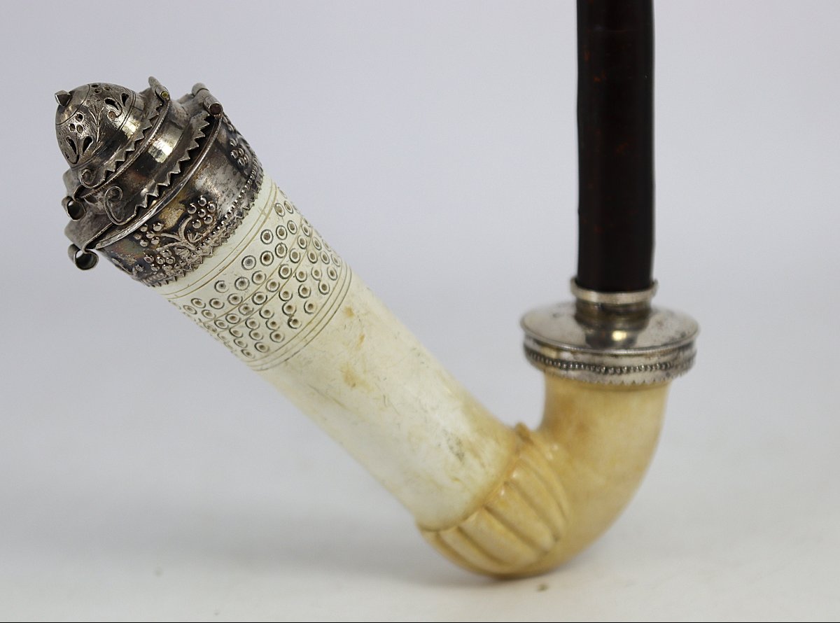 19th-century Austria, Dobrocen-style Pipe, Meerschaum And Silver.-photo-3