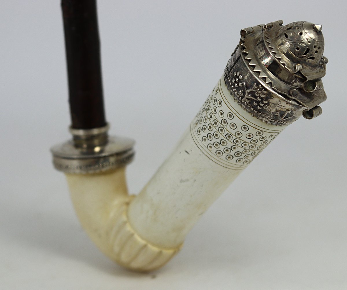 19th-century Austria, Dobrocen-style Pipe, Meerschaum And Silver.-photo-2