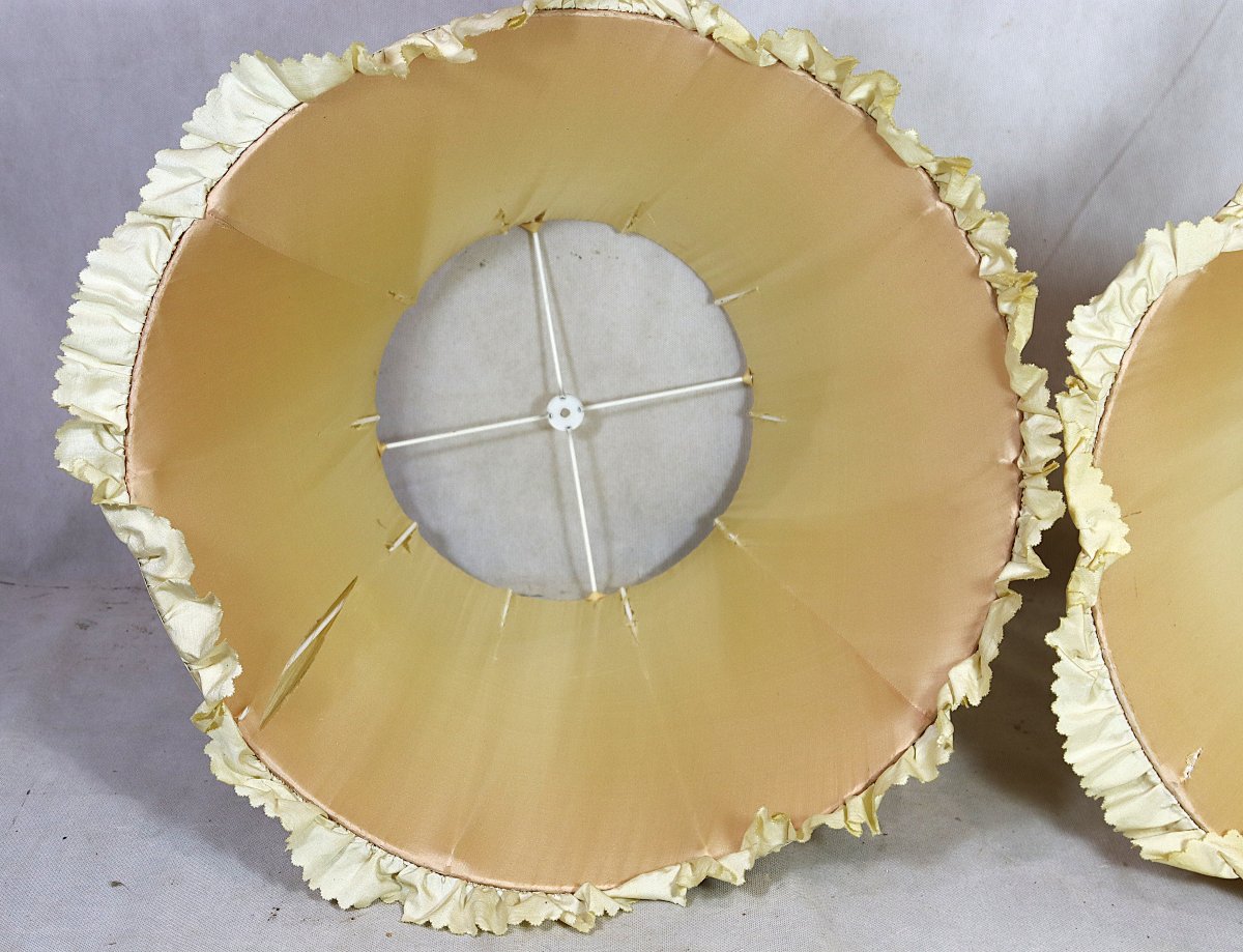 Pair Of Pleated Silk Lampshades, 20th Century-photo-5