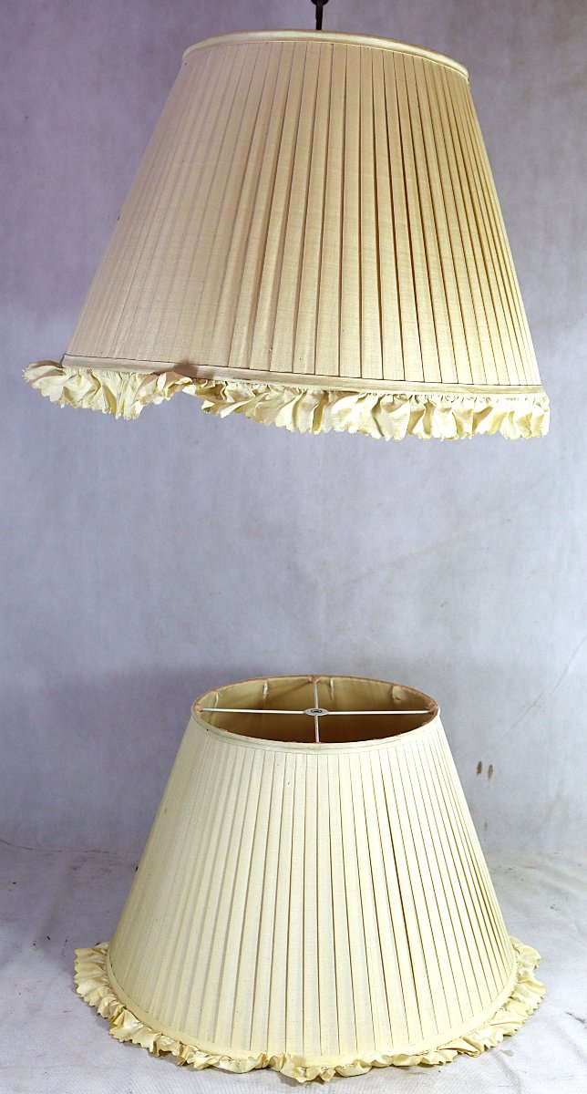 Pair Of Pleated Silk Lampshades, 20th Century