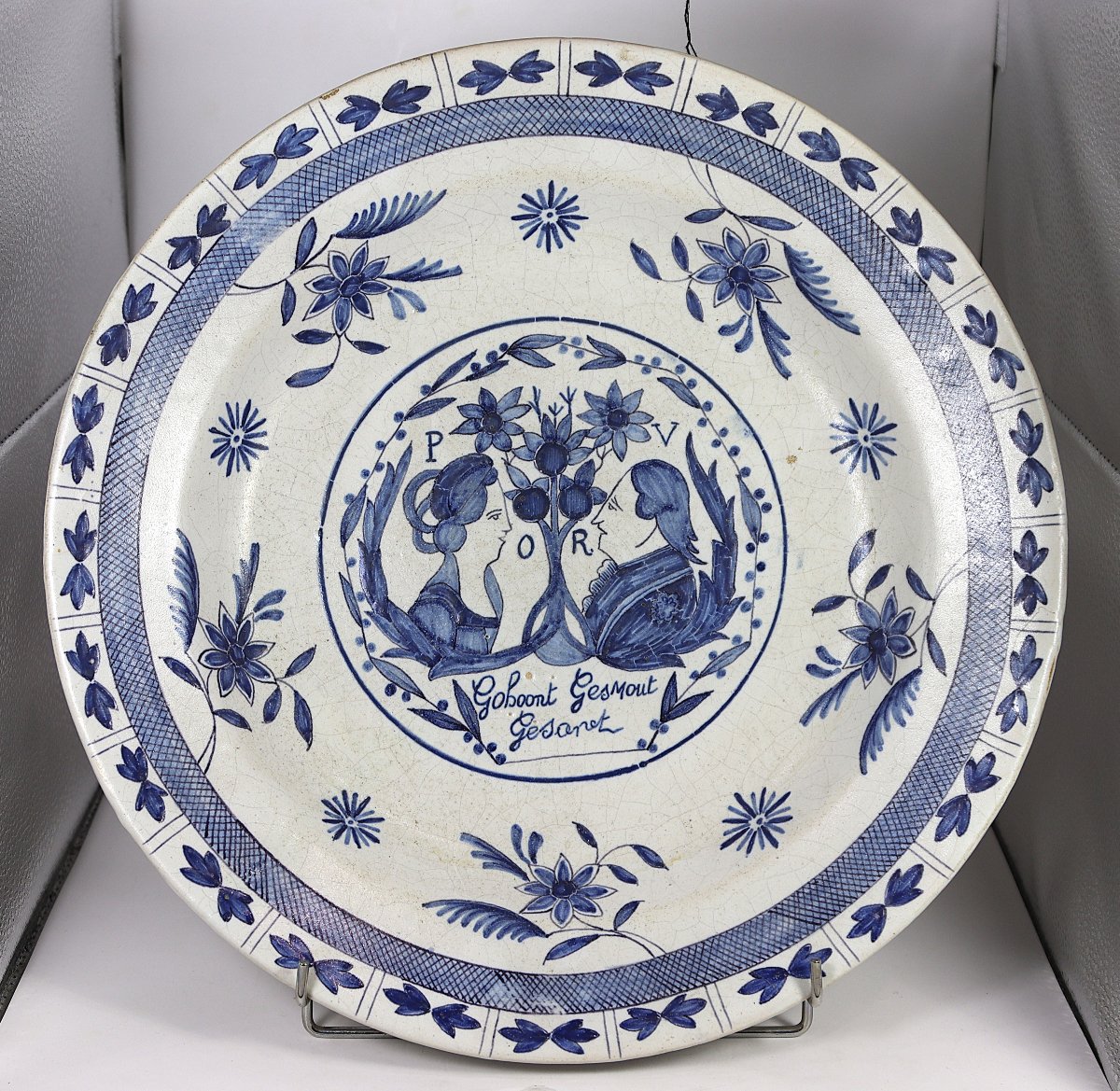 18th-century Delf, Large Deep Dish "portraits Of Stadtholder William V And Wilhelmine Of Prussia"