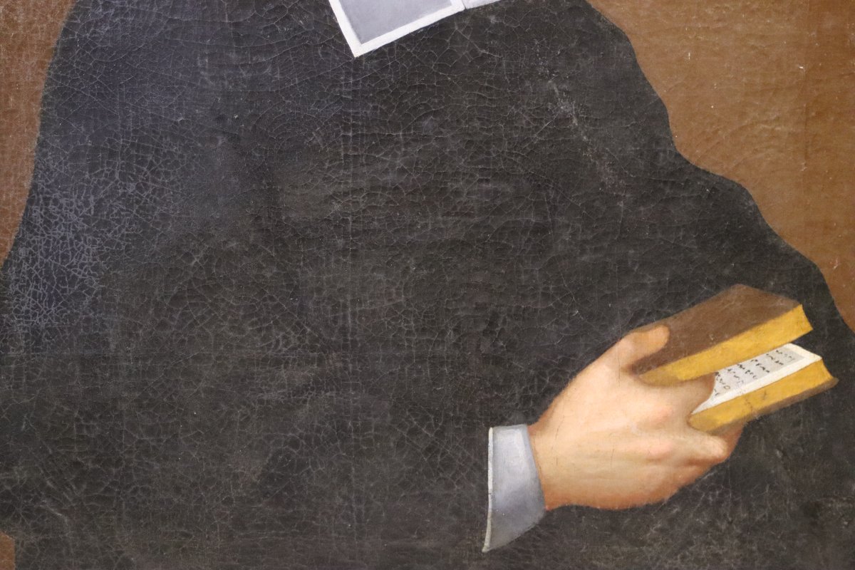 Tableau HST " grand portrait Homme d'église", XVIIIe-photo-4