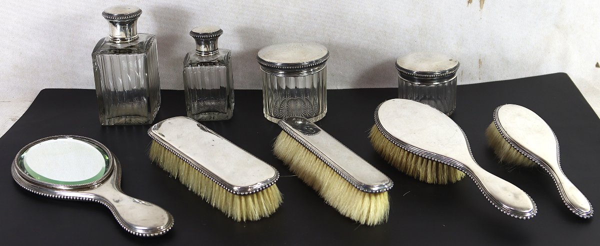 Silver Toilet Set, Minerva And Silversmith Hallmarks, Early 20th Century
