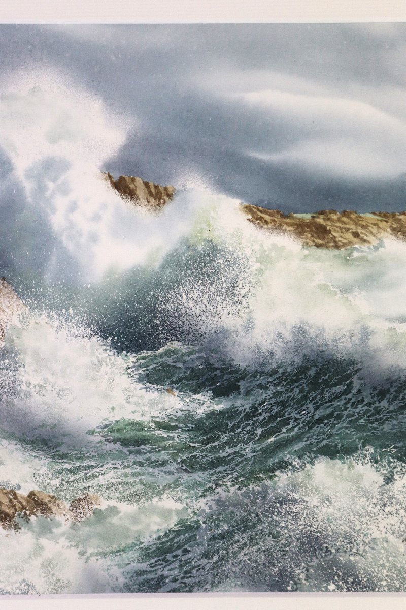 Hervé Richard (1952), Watercolor "storm On The Wild Coast At Quiberon," 20th Century-photo-4