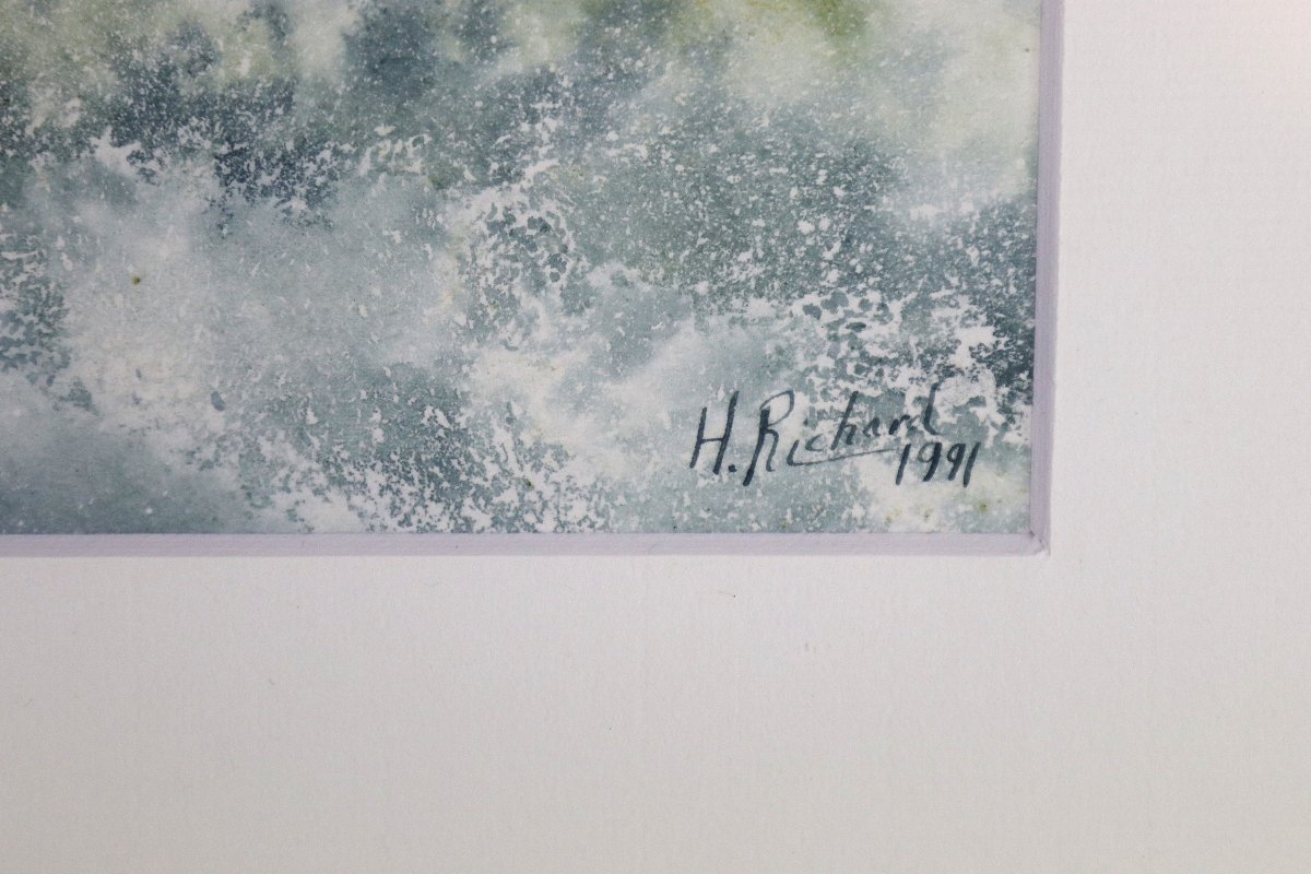 Hervé Richard (1952), Watercolor "storm On The Wild Coast At Quiberon," 20th Century-photo-2